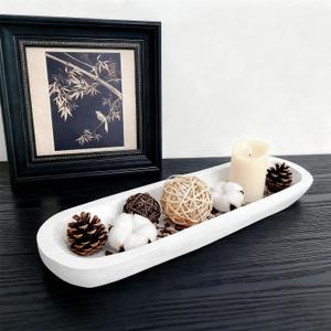 Wooden Dough Bowls DecorativeRustic Bread Long Bowls Decor Wood Tray, Hand Carved For Table Centerpiece Decor, Home Decor(20 * 6 * 2 inch white)