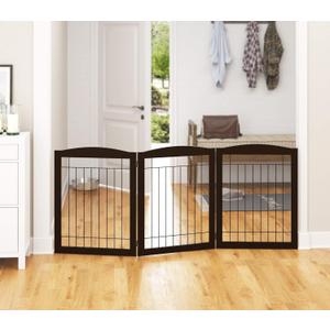 PAWLAND 72 Extra Wide Dog Gate for The House, Doorway, Stairs, Freestanding Foldable Wire Pet Gate, Pet Puppy Safety Fence,30" Height (Espresso, 3 Panels)