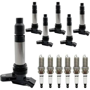 6pcs Ignition Coil and Spark Plugs Replacement for Volvo XC60 2010-2011, XC90 2007-2011, S60 2011-2012, S80 2007-2011, XC70 2008-2011, V70 2008-2010 & Land Rover LR2 2008-2012 6-PC Set