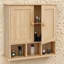 TaoHFE Natural Wooden Color Bathroom Wall Cabinet with 2 Door Adjustable Shelves,Over The Toilet Storage Wall Mounted Medicine Cabinets for Bathroom Laundry Room Kitchen