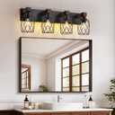 Farmhouse Bathroom Vanity Light, 4-Light Wood Bathroom Light Fixtures Over Mirror, Black Industrial Vanity Lights with Metal Shade, Rustic Bathrooms Lighting for Living Room, Bedrooms, Hallway