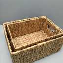 HOONEX Water Hyacinth Storage Baskets, Wicker Baskets for Organizing, Hand Woven Baskets with Carry Handles, Set of 2, Natural (15 x 12.8 x 7.5 inches)