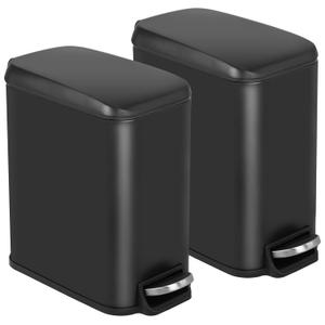BestOffice Slim Trash Can with Lid, 1.3 Gallon Step Pedal Small Trash Can, Black Stainless Trash Bin for Bathroom, Bedroom, Kitchen, Office (5L)