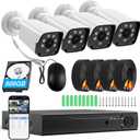 H.265+ Wired Security Camera DVR Kit System with AI Human Vehicle Detection, 4X 1920P 5MP IP67 Metallic Indoor/Outdoor Cameras IR Night Vision, 4K NVR 500GB HDD Included for 24/7 Recording