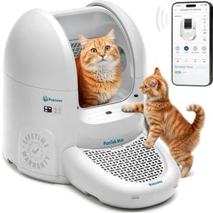 Petcove Self Cleaning Automatic Litter Box for Multi Cat - XL 65L Drum/Ultra Quiet 30-35dB Operation / 5 Safety Sensors/Easy App Control with Ultra Fast 5 GHz WiFi - Includes Ramp & 15 Litter Bags (White 2)