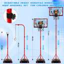 Basketball Hoop for Kids, 4 in 1 Kids Basketball Hoop and T Ball Set with Hanging Baseball Hoop, Toddler Basketball Toys, 2.98-5.8ft Adjustable Basketball Set for Indoor & Outdoor Backyard Sport Game