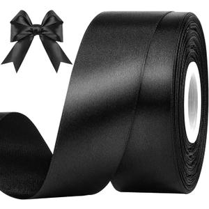 1-1/2 Inches 50 Yards Black Satin Ribbon, Solid Fabric Ribbon Roll for Flower Bouquets, Gift Wrapping, Wedding, Handmade Crafts
