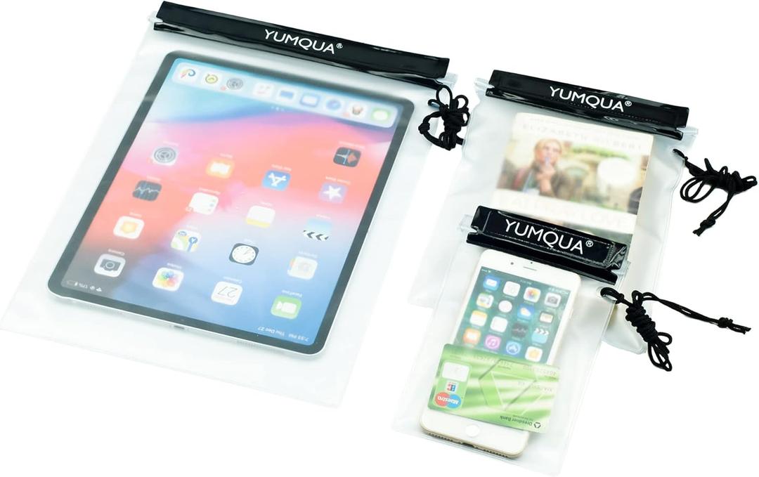 YUMQUA Clear Waterproof Bag, Waterproof Document Pouch Passport Holder Water Tight Map Case Waterproof Pouch Water Proof Small Dry Bags for Kindle Phone Tablet Camera, Kayak Boat PaddleBoard (Black)