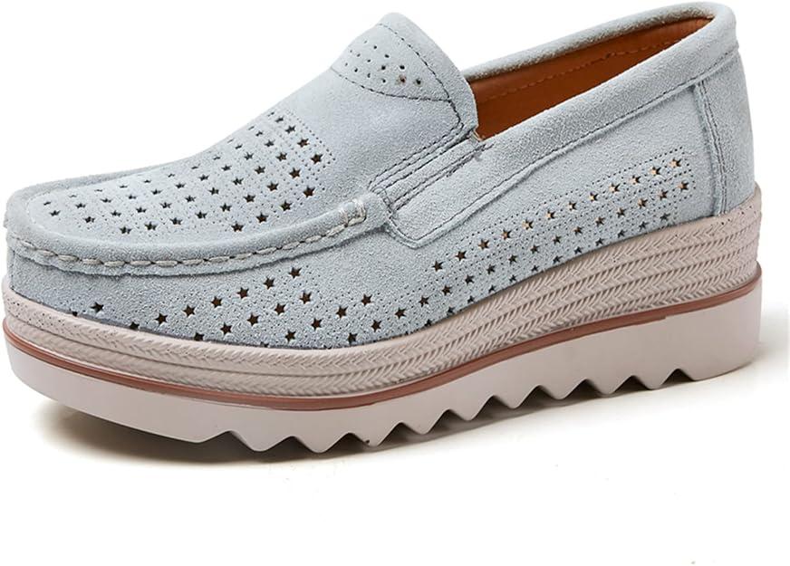 Slip On Loafers Women's Shoes - Breathable Mesh Thick Sole Non-Slip Flat-Bottom Comfy Platform Low Top Comfort Wedge Shoes 3088-2h Light Grey 39