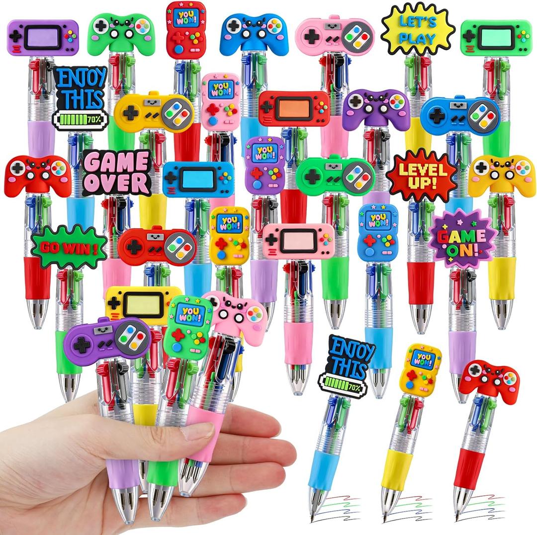 CZWZ 30Pcs Mini Multicolor Pens in One 4-in-1 Cute Pens Bulk for Kids, Ballpoint Pen for Birthdays and Children's Parties, Fun Gifts Assorted Ink Kawaii Pen(Vedio Game)
