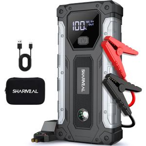 Sharmeal Car Jump Starter 5000A, Jump Starter Battery Pack for 10.0L Gas and 9.0L Diesel, 12V Portable Jump Box with LED Light (5000A+Charging Cable)
