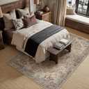 PureCozy Brown Vintage 9x12 Area Rug for Living Room Machine Washable Large Rug Non-Slip Soft Low Pile Carpet Floral Stain Resistant Indoor Office Throw Rug for Bedroom Dining Room Nursery