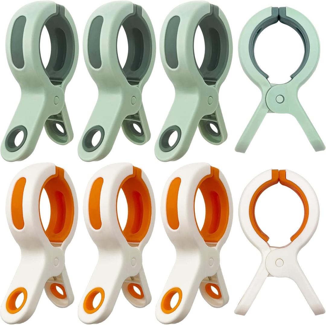 8 Pack Beach Towel Clips for Chairs, Cruise, Pool - Large Plastic Clothespins in White, Green