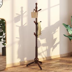 Solid Wood Coat Rack Stand, Vintage Heavy Duty Coat Hanger Stand with 9 Hooks, 3 Adjustable Size Sturdy Coat Tree for Living Room, Entryway, Office, Hallway, Brown