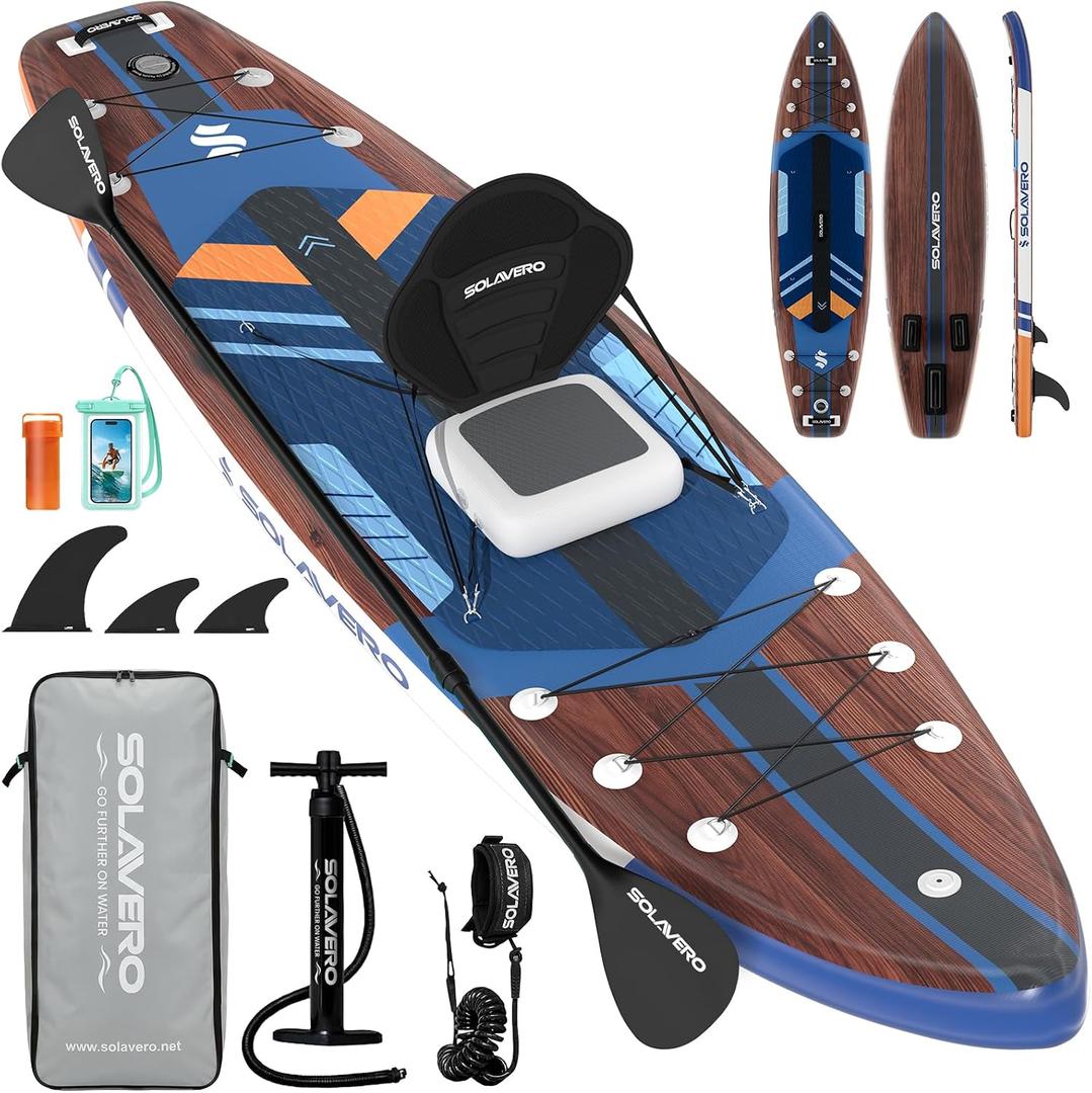 SOLAVERO Inflatable Stand Up Paddle Board with Premium SUP Accessories & Kayak Seat, Wide Stable Anti-Slip EVA Deck, 11'6" Inflatable Paddleboard for Adults & Youth of All Skill Levels