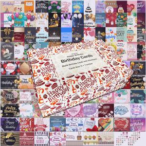 104 Unique Birthday Card Bulk, Assorted Birthday Card Box with Envelopes, Matching Stickers Greeting Card with Blank Inside - 4 x 6 Inch Perfect to Send Warm Birthday Wishes to Family Business Friends