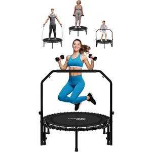 Jumpzylla Fitness Rebounder Trampoline for Adults, Mini Trampoline for Adults with Bar and Elastic Bands, Family Kids & Adult Exercise Trampolines Indoor/Outdoor, 450lbs, 40 inch, Black 