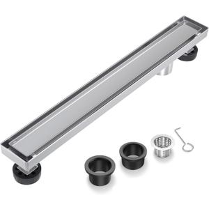 EXF Offset Linear Shower Drain 22 Inch, Brushed Stainless Steel Rectangle Bathroom Floor Drain with Hair Catcher, Adjustable Feet