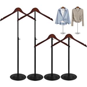 4 Pack T Shirt Display stand, Adjustable T shirt Shoulder Stand for Vendor Portable Hanging wooden Clothes Rack for Clothing Dress Jacket Coat Retail 17-31 Inch, Black