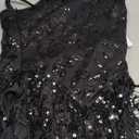 ODIZLI Women Sparkle Sequins Fringe Tassel Leotard One Piece Bodysuit Latin Dance, Small, Black