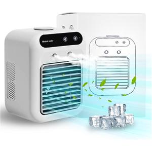 Portable Air Conditioner, 25W Rechargeable Mini Evaporative Cooler with Dual Mist & 2 Wind Speeds, Personal Cooling Fan for Small Room, Bedroom, Office, Outdoor Camping