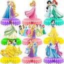 For Disne Princess Birthday Party Supplies, 9Pcs Honeycomb Centerpieces for Princess Party Decorations, Double Sided Table Decorations Centerpieces Party