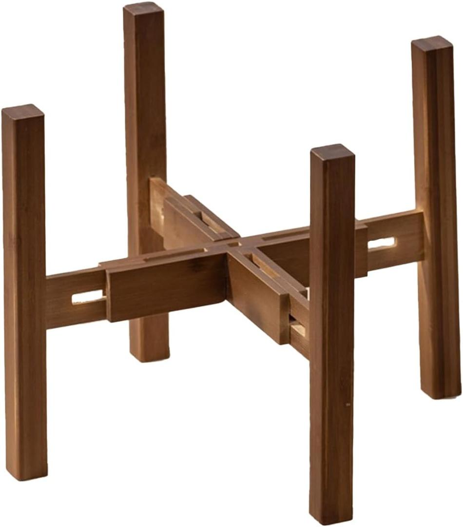 Adjustable Indoor Plant Stand, Bamboo Mid Century Modern, Stable Holder, Fits 6-12 inch Pots (Square Horn Walnut)