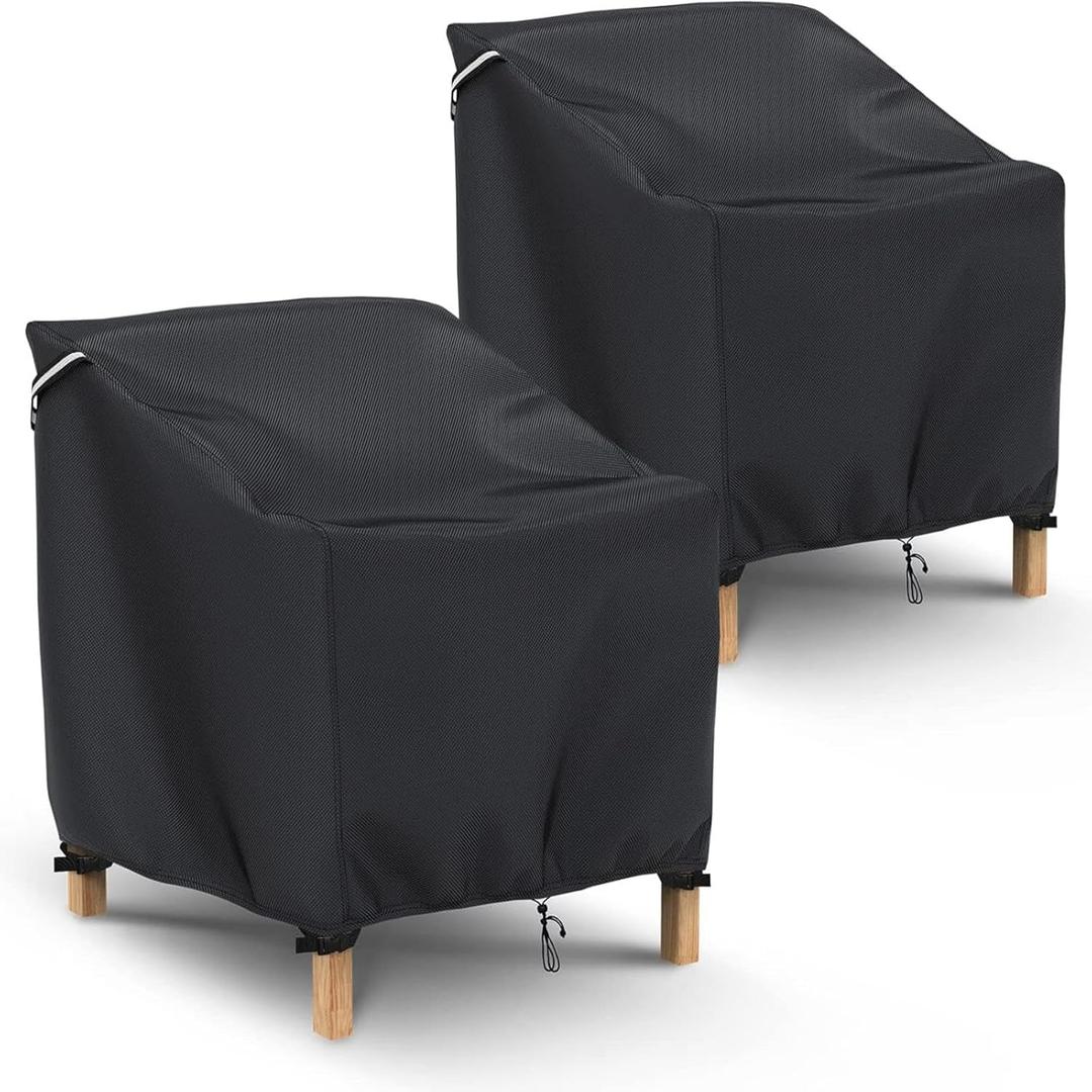 Gasadar Patio Chair Covers 2 Pack Waterproof for Outdoor Furniture, Heavy Duty 600D Patio Furniture Covers for Lounge Lawn Deep Seat 32" W x 37" D x 36" H, Black