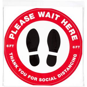 3 x Avery"Please Wait Here" Red Social Distancing Floor Decals, 10.5" Diameter, 5 Removable Decals (83090)