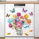 Flower Dishwasher Magnet Cover Tulip Vase Fridge Magnets Butterfly Tulip Refrigerator Sticker Spring Flower Dishwasher Sticker Decorations for Spring Fridge Dishwasher Kitchen Refrigerator Cover