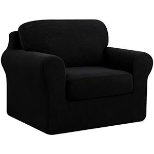 SUBRTEX 3 Pieces Stretch Sofa Slipcover Sets Couch Cover Sets Backrest Cushion Covers Furniture Protector Collection Set for Oversize Sofa Loveseat Chair Slip Covers(Small, Black)
