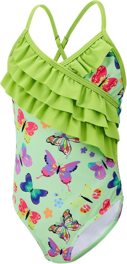 American Trends Girls' Swimwear Girls One Piece Swimsuits Ruffle Kids Bathing Suits for Girls (L)