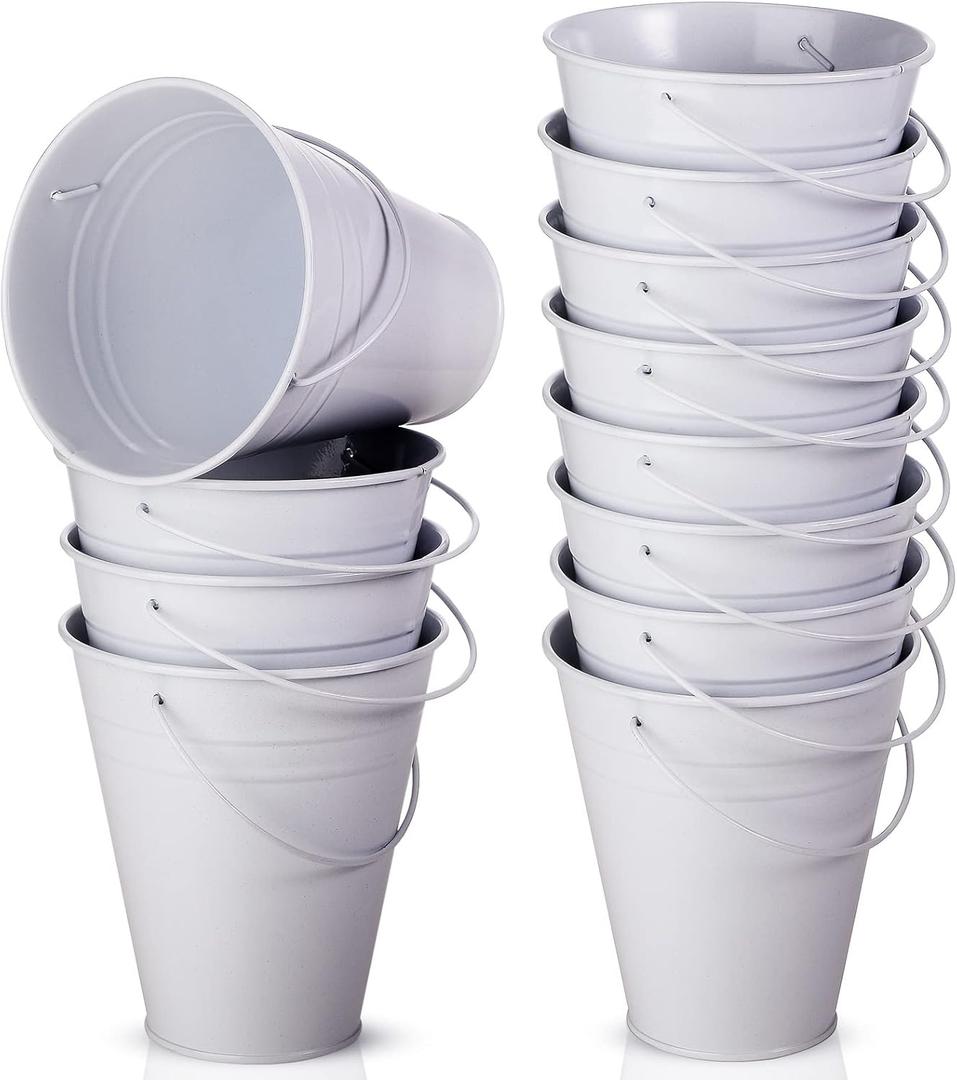 Sadnyy 12 Pack Metal Buckets with Handle, Galvanized Bucket 4.5 x 5 Inch Basket Bucket Party Supplies, Crafts for Christmas Halloween Candy Bars Vase Crafts(White)