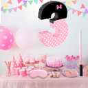 15.7 x 11.5 x 3 Inch Pink Bow Number 3 Pinata,Pink Bow Birthday Decorations, Fillable Hanging Piata with Stick Blindfold Confetti for Girls Boys 3rd Anniversary Party Decorations