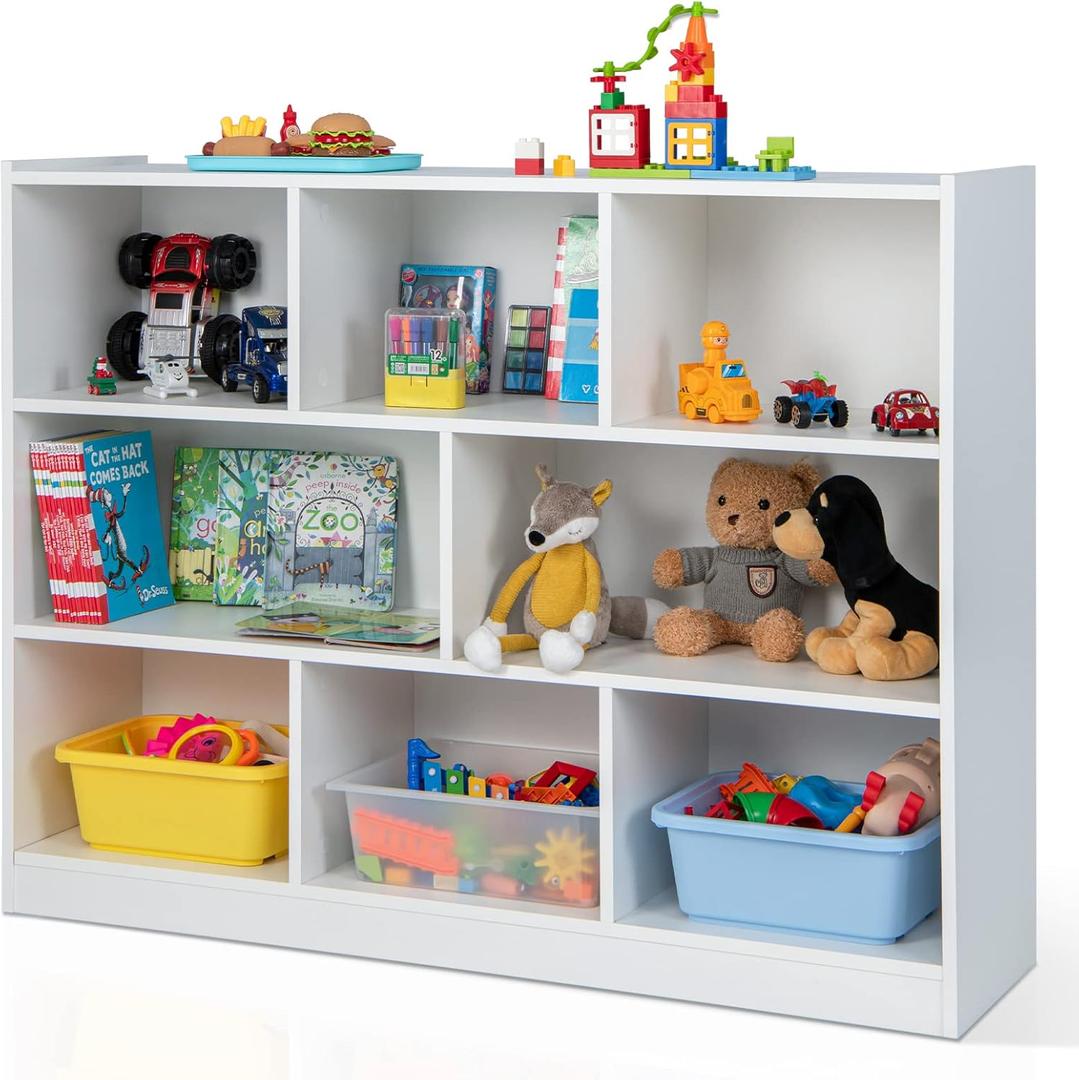 Giantex Wood 8 Cube Bookcase, Open Freestanding 3-Tier Bookshelf, Multipurpose Display Shelf for Living Room, Bedroom, Children's Playroom, Reading Room (White)