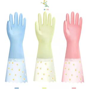 KAQ Dishwashing Gloves - 3 Pairs Reusable Non-Slip Rubber Kitchen Gardening Household Gloves (Medium)