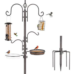 Deluxe Bird Feeding Station Kit With Multi Feeder Hanging Pole, Metal Suet Feeder, Bird Bath, Mesh Tray for Attracting Wild Birds and Planter Hanger (1 Pack)