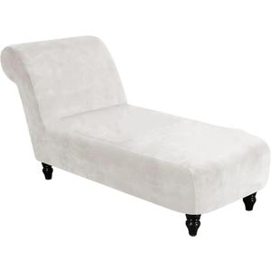 Luxury Velvet Chaise Lounge Slipcover High-Stretch, Machine Washable Cover for Armless Chaises Indoor Chaise Cover for Living Room, Sofa, Bedroom (White)