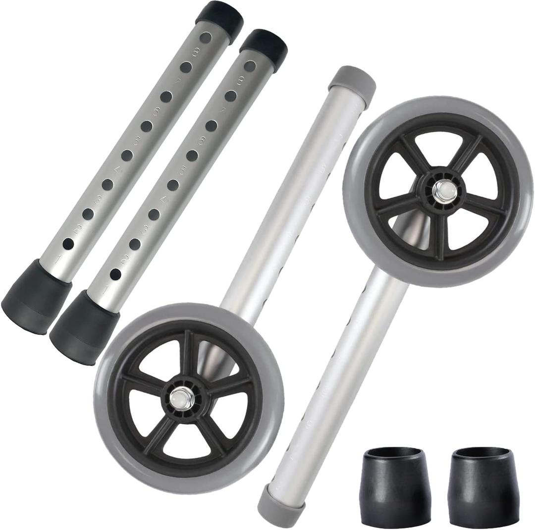 Replacement Walker Legs,Leg Extension for Walkers,5" Universal Wheels 8 Hols and Legs Replacement Kit for Walker W/Glide Tips 1/pr