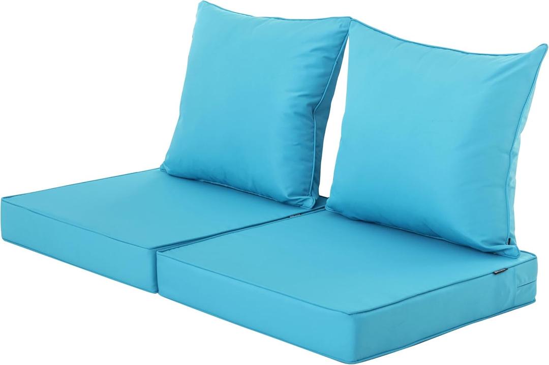 Patio Cushions for Outdoor Furniture, Fade and Weather Resistant Deep Seat and Backrest Cushion Set for Chair Sofa Couch Swing, 19x19 Inch, Teal, Set of 2 Patio Cushions for Outdoor Furniture, Fade and Weather Resistant Deep Seat and Backrest Cushion Set for Chair Sofa Couch Swing, 19x19 Inch, Teal, Set of 2