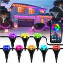 RGB Outdoor Ground Lights 50 FT, Permanent Outdoor Lights for House, Bluetooth Music Sync, IP67 Waterproof, Timer, Remote & App Control for Eaves,Landscape and Pathway Lights.