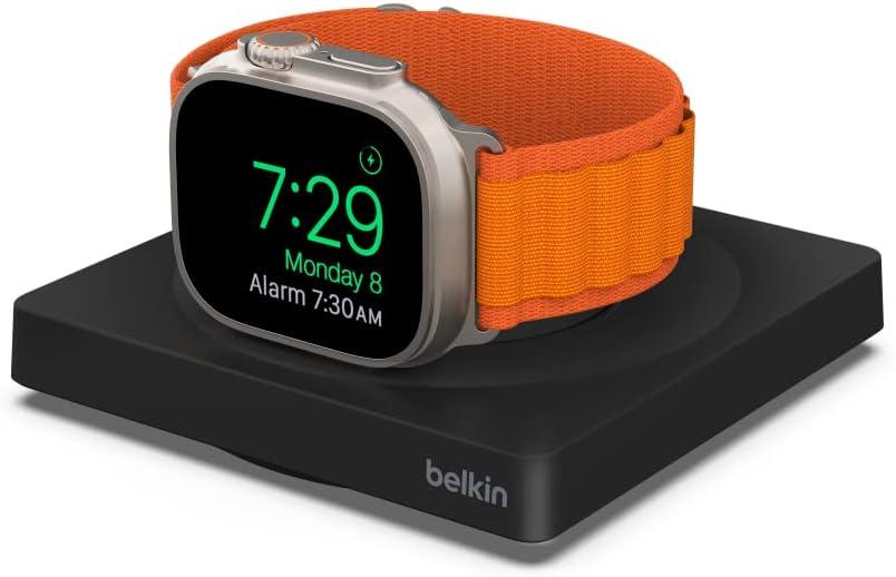 Belkin Apple Watch Charger - Fast Wireless Charging Pad - Travel Charger with Nightstand Mode W/USB-C Cable Included for Apple Watch (Compatible with All Models) - Black