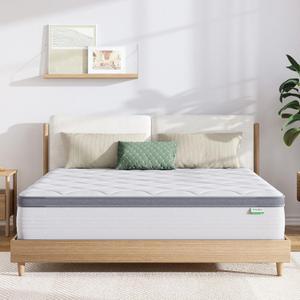 Novilla Queen Mattress, 12 Inch Hybrid Mattress Queen with Comfort Foam,Innerspring Pillow Top Mattresses in a Box, Pressure & Pain Relief, Soft Feel but Supportive (White & Grey)