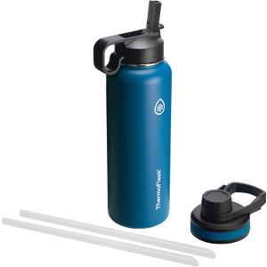 ThermoFlask 40 oz Double Wall Vacuum Insulated Stainless Steel Water Bottle - Reusable with Leakproof Chug & Straw Lids - Keeps Drinks Cold 24 hr/Hot 12 hr - Easy Maintenance - Gym/On-the-Go, Cobalt