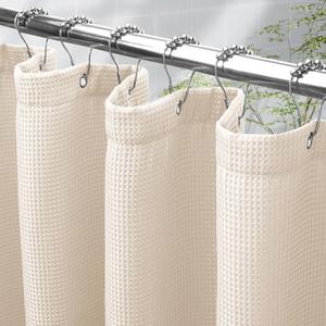 AmazerBath Waffle Shower Curtain, Heavy Duty Fabric Shower Curtain with Waffle Weave Hotel Quality Bathroom Curtains, 72 x 72 Inches (Cream Yellow)