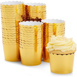 60 Pack Gold Cupcake Liners and Wrappers - Scalloped Mini Baking Cups for Muffins, Wedding, Party (1.96 x 1.8 In)