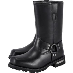 GARGOYLE BELLS Mens Harness Straps Motorcycle Leather Boots Black Waterproof Biker Boots For Men- Low Heel Riding Boots (9, No Zipper)