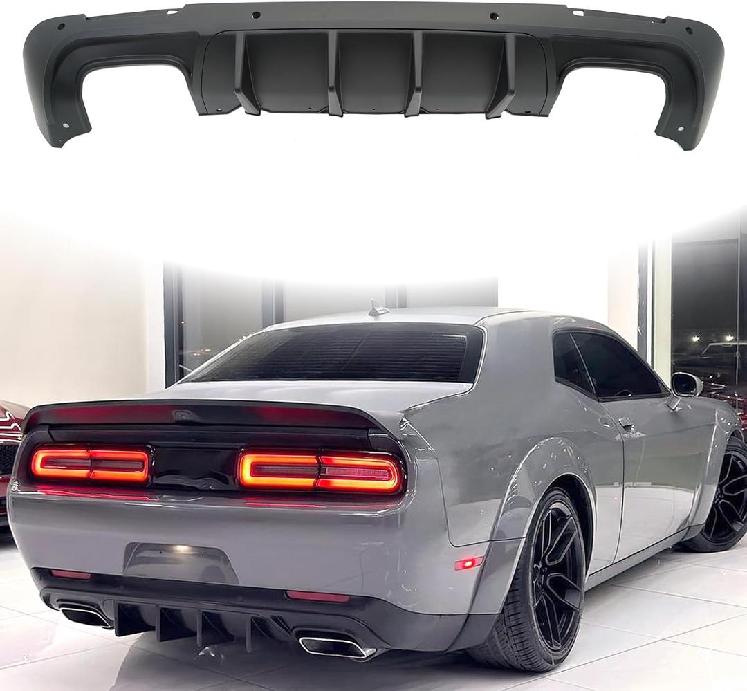 Rear Bumper Diffuser Compatible with 2015-2023 Dodge Challenger GT Style Rear Bumper Lower Valance Lip Diffuser Spoiler ABS Plastic (Black)