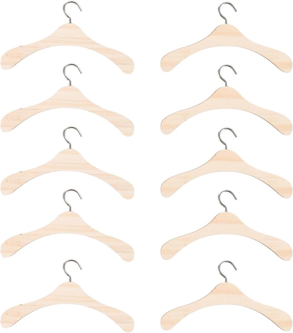 Toddmomy 20Pcs Wooden Doll Clothes Hangers Mini Doll Hangers Mini for Miniature Accessories (12cm)