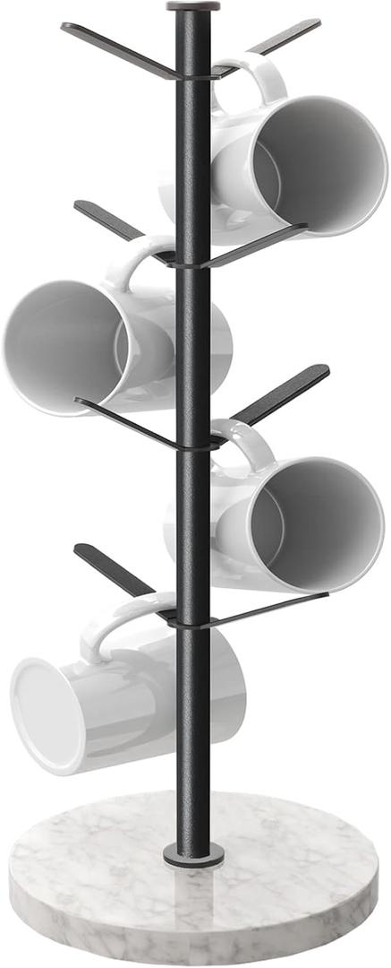 Gypie Marble Mug Holder Tree, 8 Hooks Coffee Cups Stand, New Upgraded Stable Mug Stand for Kitchen Counter Cabinet Cafe, Black
